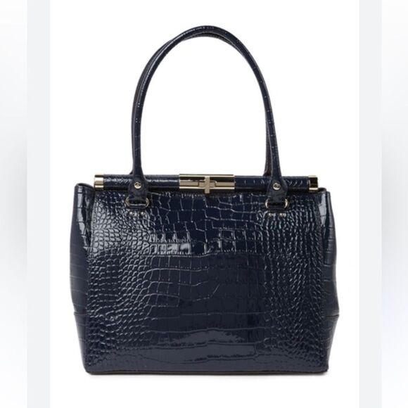 Kate Spade KNIGHTSBRIDGE CONTSTANCE CROC EMBOSSED LEATHER TOTE BAG IN BLAZERBLUE - Picture 1 of 8